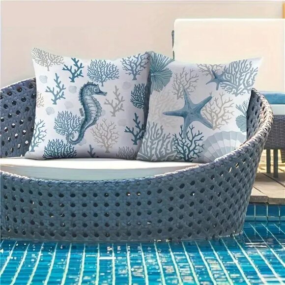 Share Outdoor Throw Pillow Covers - Set of 4 - Costal Decor Pillow Cases - Beach - Picture 6 of 7